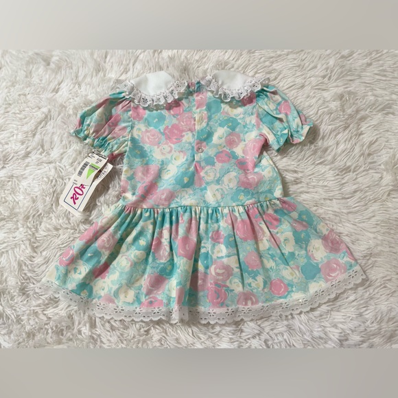 NEW Vintage Roanna 90s 80s Victorian Lace Bib Collar Pink Floral Dress Girls 3T - Picture 8 of 9